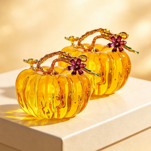 Adorno de calabaza de cristal ámbar con flor esmaltada y guirnalda, venta al por mayor de fábrica, figura de calabaza de cristal de color personalizado para Acción de Gracias - Product Image 3