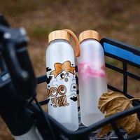 Botol minum kaca 500ml dengan tutup bambu, aksesori sublimasi desain mulut lebar lurus kurus untuk air mendidih
