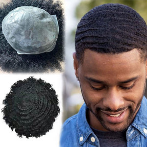 En Stock Postiche Brésilien 100% Cheveux Humains Vierge Non Traités, Cuticules Alignées, Base Fine en PU Injecté, <span class=keywords><strong>Afro</strong></span> Bouclé pour <span class=keywords><strong>Homme</strong></span> - Product Image 1