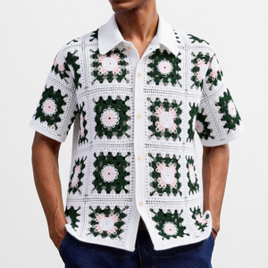 Camicia personalizzata fatta a mano all'uncinetto maglia a maniche corte in maglia Top oversize maglione <span class=keywords><strong>Polo</strong></span> t-Shirt da uomo - Product Image 1