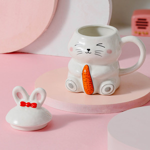 Carrot Rabbit Ceramic <b>Mug</b> <b>With</b> <b>Lid</b> And Handle Two Piece Set Animal Pattern <b>Coffee</b> Tea Cup For Home Breakfast Use - Product Image 4
