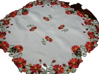 Nappe jetable en polyester/coton non tissé, broderie à la main motif marguerite, 85x85cm