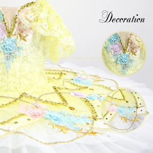 T0231 Tutu di balletto all'ingrosso a maniche corte in pizzo <span class=keywords><strong>giallo</strong></span> dal Design originale indossa un vestito da balletto - Product Image 4