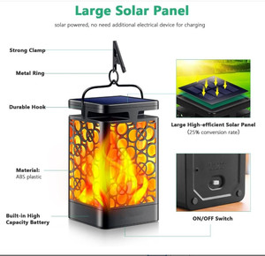 Linternas solares de llama parpadeante para exteriores mejoradas, luces LED decorativas colgantes impermeables de Navidad para Patio, cubierta Solar - Product Image 4