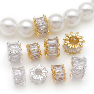 Cuentas cilíndricas de cobre chapado en oro, plata y circonita para accesorios de joyería DIY, tamaño mediano - Product Image 3