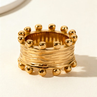 Bague tendance en acier inoxydable plaqué or PVD 18 carats, texturée plissée, double perles, inaltérable et étanche, pour femme, idéale comme cadeau