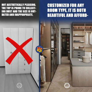 Happy Houses <span class=keywords><strong>Armoire</strong></span> moderne à la mode <span class=keywords><strong>Armoire</strong></span> en bois Haute porte en verre avec lumière LED dans la chambre Armoires personnalisées Usines - Product Image 2