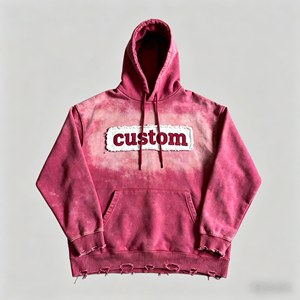 Sweat à capuche zippé surdimensionné en coton délavé effet soleil, avec patch brodé personnalisé de haute qualité pour homme, style vintage OEM - Product Image 1