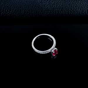 925 Sterling Silver Solitaire <b>Ring</b>, Oval Cut Lab Created Ruby with <b>CZ</b> Pave Band - Product Image 4
