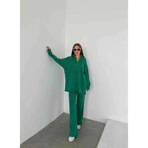 Ensemble en tricot vert à col polo et fermeture éclair pour femme, mélange de laine, taille S - Product Image 4