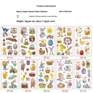 Autocollants de tatouage temporaire en gros, nouveaux, mignons, motif lapin de Pâques et œuf de dessin animé pour enfants, cadeau de fête pour enfants - Product Image 5