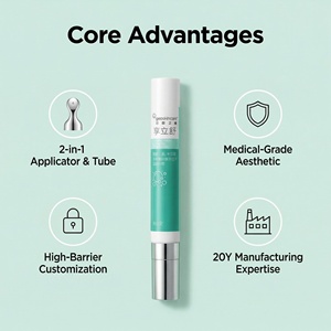 Tubo Cosmetico Verde Personalizzato con Testina Massaggiante in Lega di Zinco <span class=keywords><strong>per</strong></span> Crema <span class=keywords><strong>Occhi</strong></span> e Siero, Confezione Professionale <span class=keywords><strong>per</strong></span> Skincare, Tubo Morbido 15ml - Product Image 2