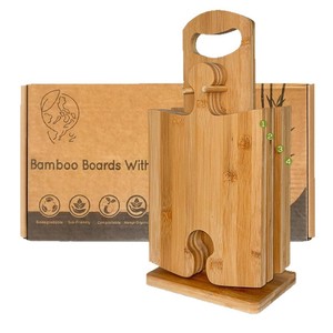 Juego de tablas de cortar de bambú UniBrands con soporte, paquete de 4 tablas rectangulares para uso en la cocina - Product Image 2