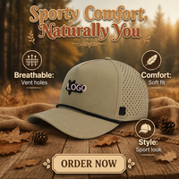 Casquettes de baseball sportives unisexes OEM personnalisées 100 % polyester, 5 panneaux, respirantes, imperméables, haute qualité, réglables, avec trous découpés au laser