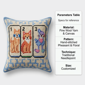 Hunde- und Katzenmotiv Nadelstickerei-Kissen mit Punch-Needle-Textur, Polyester-Bezug, Lendenstütze, Moderne Wohnraumdekoration, Mahjong-Leinwand-Design - Product Image 4