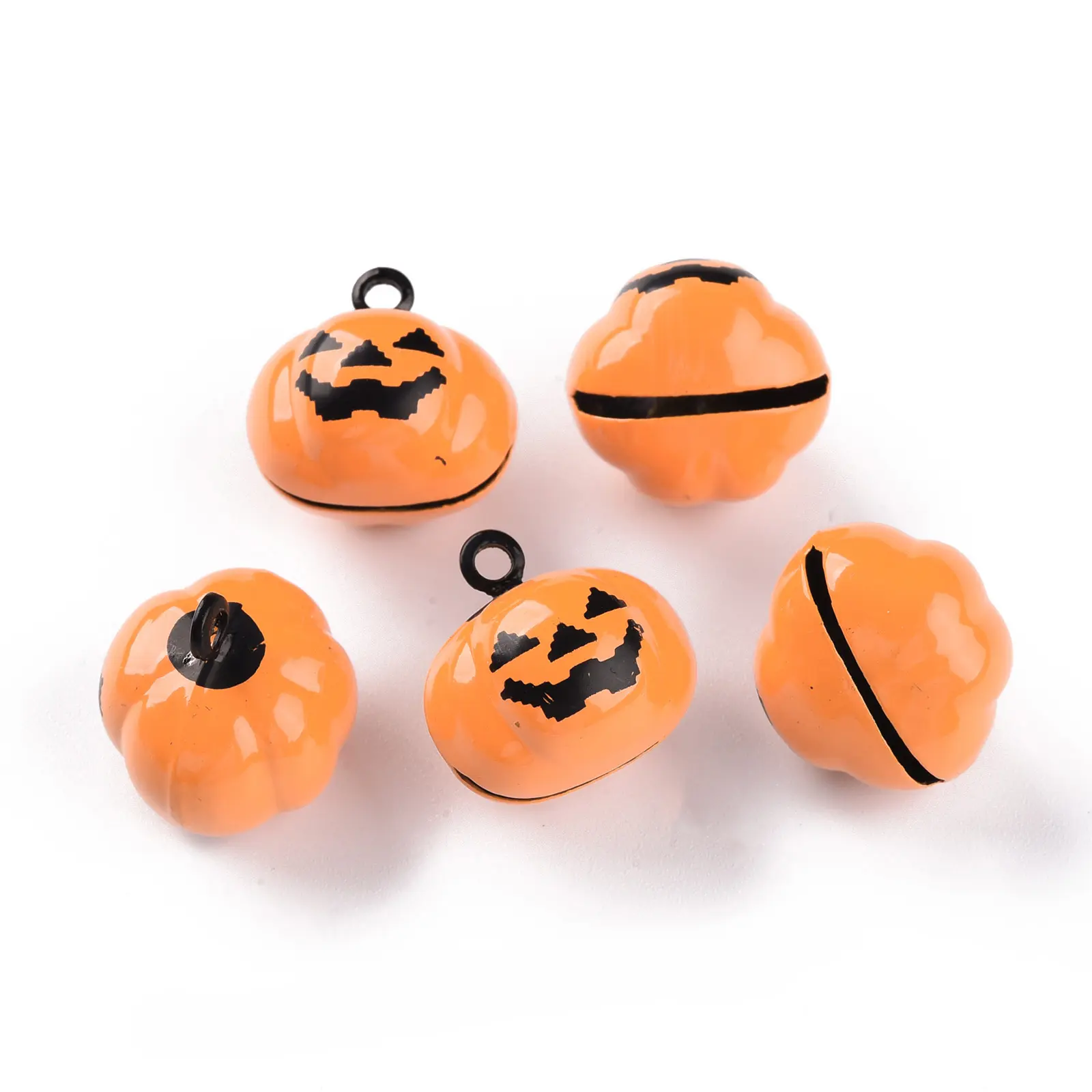 Pandahall Pumpkin Jack-o'-Lantern Orange <span class=keywords><strong>Halloween</strong></span> Nướng Sơn Đồng <span class=keywords><strong>Chuông</strong></span> Mặt Dây