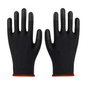 Gants de travail de sécurité en polyester noir 15G avec pointes des doigts enduites de PU, gants de haute qualité avec revêtement supérieur en PU noir - Product Image 3