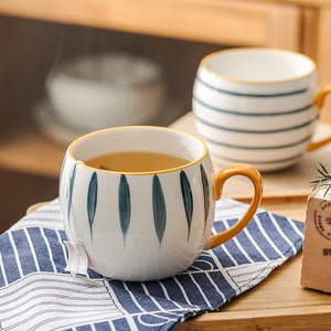 Factory Direct Sale Pumpkin Shape Cartoon Design Eco-friendly Stoneware Ceramic Coffee Mug Blue Pattern <b>Orange</b> Rim Dishwasher - Product Image 6