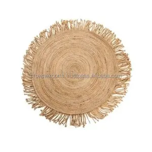 Jute round shape beautiful border rug natural chindi sisal jute indian style for designer living room rugs for indoor & outdoor