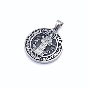 Stainless Steel <b>Cross</b> Pendant Necklace Men's Religious Charm Round Embossed Design 2160104 - Product Image 5