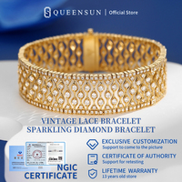 Pulsera de Diamantes Cultivados en Laboratorio de 5 Quilates y Oro de 18K QUEENSUN, Brazalete con Detalle de Encaje Vintage, Pulseras de Diamantes con Luz Flotante Satinada