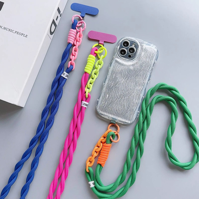 Universal Cute Mobile Phone Case Chain Crossbody Shoulder Cord Phone Lanyard Braided Anti-lost Phone Case Strap Rope with Patch