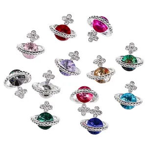 Planet Nail Charms Stones Saturn Shape Gem Crystals Nail Rhinestone Alloy Jewelry Accessories 3d Kawaii Nail Art