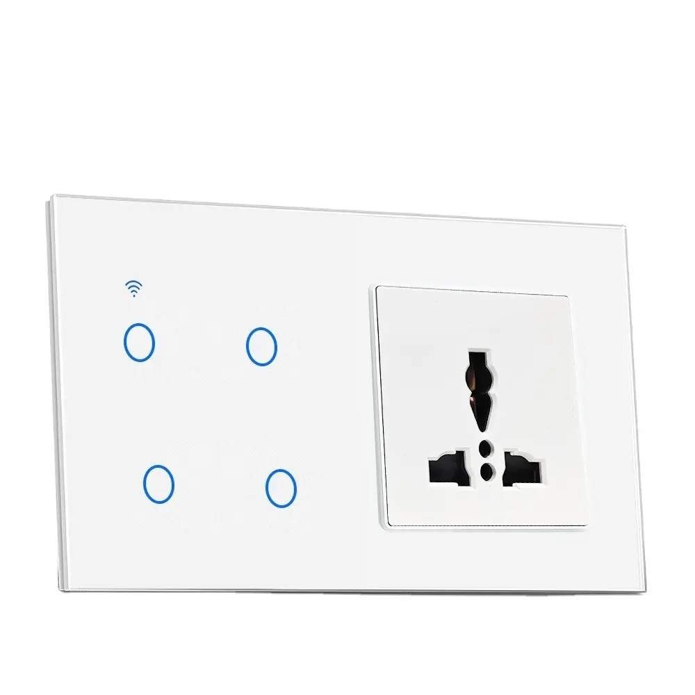 Alexa Voice Control Wifi Connect 4 Bende Smart Switch Met 3 Pin 13a Universeel Stopcontact