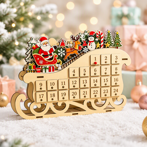 Calendrier de l'Avent en bois pour Noël, compte à rebours de 24 jours pour les fêtes, ornement de traîneau pour enfants, décoration de table, de cheminée ou de mur pour la maison et la famille - Product Image 6
