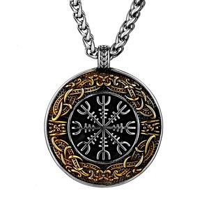 Men's Gold & Silver Norse Viking Aegishjalmur Helm Awe Pendant <b>Necklace</b> Vintage Rune <b>Compass</b> Amulet Charm Pendant - Product Image 1