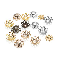 Lot de capuchons de perles en forme de fleur plaqués or 18 carats, vente en gros, 11 mm, 14 mm, entretoises métalliques en forme de lotus, filigrane creux, composants de bijoux pour le bricolage