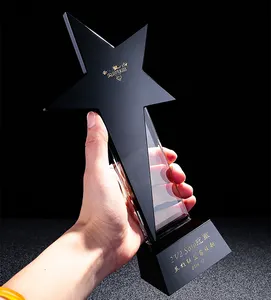 ADL Customized Black Star Crystal Awards Trophy Crystal Star Trophy Glass Trophy