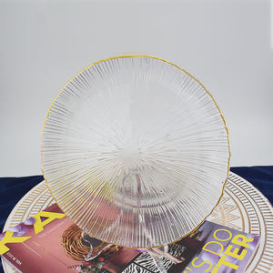 Platos elegantes redondos de vidrio transparente hechos a mano de 10 pulgadas, placa de cargador con borde dorado, PLACA PLANA de vidrio para servir platos, artículos para el hogar - Product Image 4