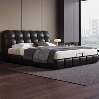 Cama Doble Moderna de Cuero con Espacio de Almacenamiento para Apartamentos y Hoteles