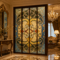 Handgefertigtes Barock-Medaillon mit Kathedralenglas-Textur, Silber-Bleiverzierung, Dekoratives Panel für Europäische Hotels und Restaurants