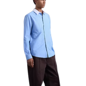 Chemises habillées en coton rayées contrastées sur mesure pour hommes, chemise boutonnée à col classique et poignets mousquetaires, chemise à manches longues pour hommes - Product Image 2