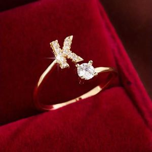 แหวนแฟชั่นสำหรับผู้หญิงชุดไมโครเซอร์โคเนีย14K เครื่องประดับของขวัญวงแหวนเปิดชุบทอง - Product Image 2