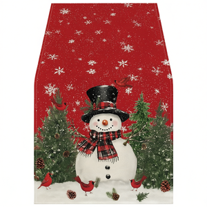 Camino de Mesa Navideño con Diseño de Muñeco de Nieve, 13x72 Pulgadas, Rojo, Decoración Invernal para Cocina y Comedor, Patrón Tradicional de Dibujos Animados, Poliéster - Product Image 1