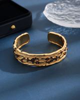 Gelang Bunga Kecil Berlian Hitam Tak Beraturan Terinspirasi Prancis untuk Kantor/Karir, Kuningan Berlapis Emas Asli, Perhiasan Wanita