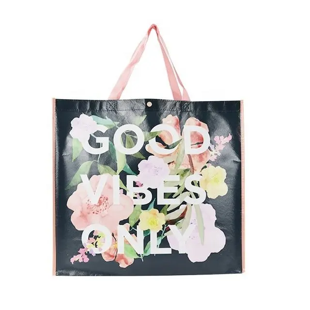 OEM/ODM çiçek tasarım alışveriş tote özel logo ile dokunmamış saklama torbaları