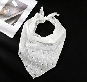 Solid Floral Eyelet Triangle Headscarf Women <b>Sweet</b> Hollow Fabric Tie Headband Lace Head Kerchief Boho Hair Wrap Accessories - Product Image 4