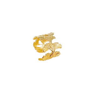 Anillo de oro de 18 quilates con hoja de ginkgo para mujer - Diseñador, Único, Lujo ligero, Banda ancha vintage - Product Image 1
