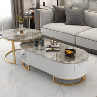 Table basse ovale de luxe de dalle de roche de conception moderne accessible pour de petits appartements