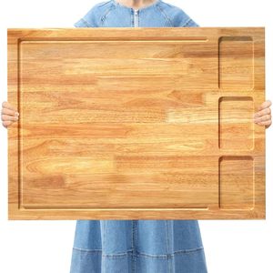 Tabla de Cortar de Madera Maciza de 82x60 cm, Rectangular, Multifuncional, con Cubierta para Fregadero de Cocina y Bandeja de Drenaje - Product Image 1