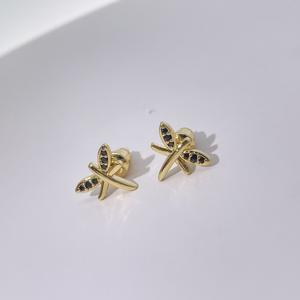 Tianyu Gems Classic and Stylish Black Round Dragonfly-Shaped Brass-Plated Gold <b>Stud</b> <b>Earrings</b> with Zircon for Women - Product Image 1