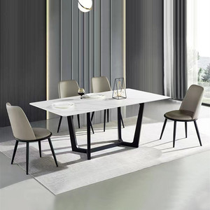 Tavolo di roccia italiano molto semplice piccolo appartamento moderno semplice domestico a forma di V tavolo da pranzo rettangolare di sabbia nera - Product Image 1