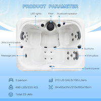 Jacuzzi Compacto Sunrans para 3 Personas, Listo para Usar, Spa de Masajes al Aire Libre con Sistema de Control Inteligente