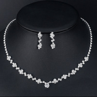Parures de fiançailles élégantes en argent plaqué tendance, collier et boucles d'oreilles en zircon, pour femmes, mariage, fête, fabrication artisanale en laiton, cadeau parfait