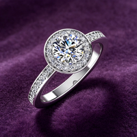 Bague de fiançailles en moissanite GRA D couleur VVS taille brillante 5,8 mm avec halo et sertissage en canal, pour femme, cadeau, passe le testeur de diamant