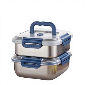 ชุดกล่องถนอมอาหารสแตนเลสขนาดใหญ่พิเศษ 2/4/6/8/10 ชิ้น ฝาสีน้ำเงิน ดีไซน์ทรงลึก ปิดผนึกแน่น รุ่น D0100XUUGEY - Product Image 1